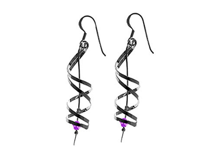 Black Gold Plated Gemstone Twisted Long Earring
